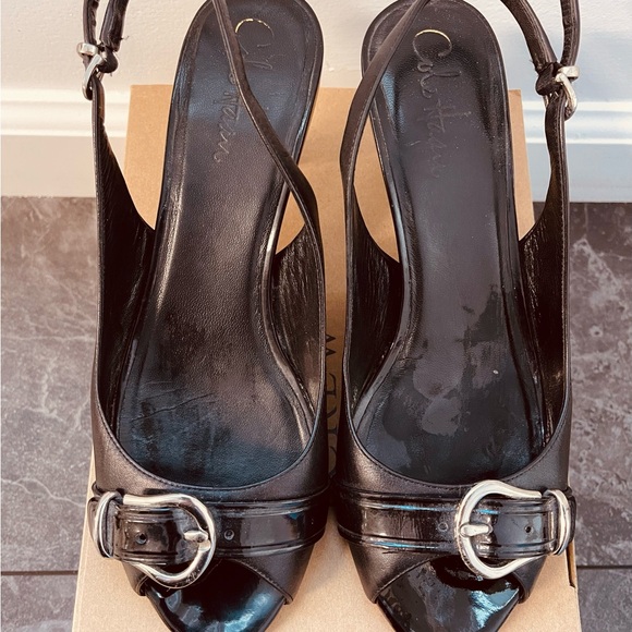 Cole Haan Black Slingback Heels with Buckle - Picture 2 of 4